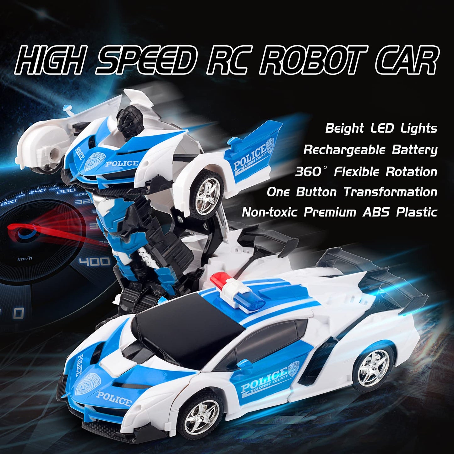 RAVSOOL Remote Control Car Transform Rc Robot Rechargeable 360°Rotating Stunt 1:18 Deformation Racing Car Toy with Cool Sound & Light One Button Deformation into Robot, Gift for Kids Children