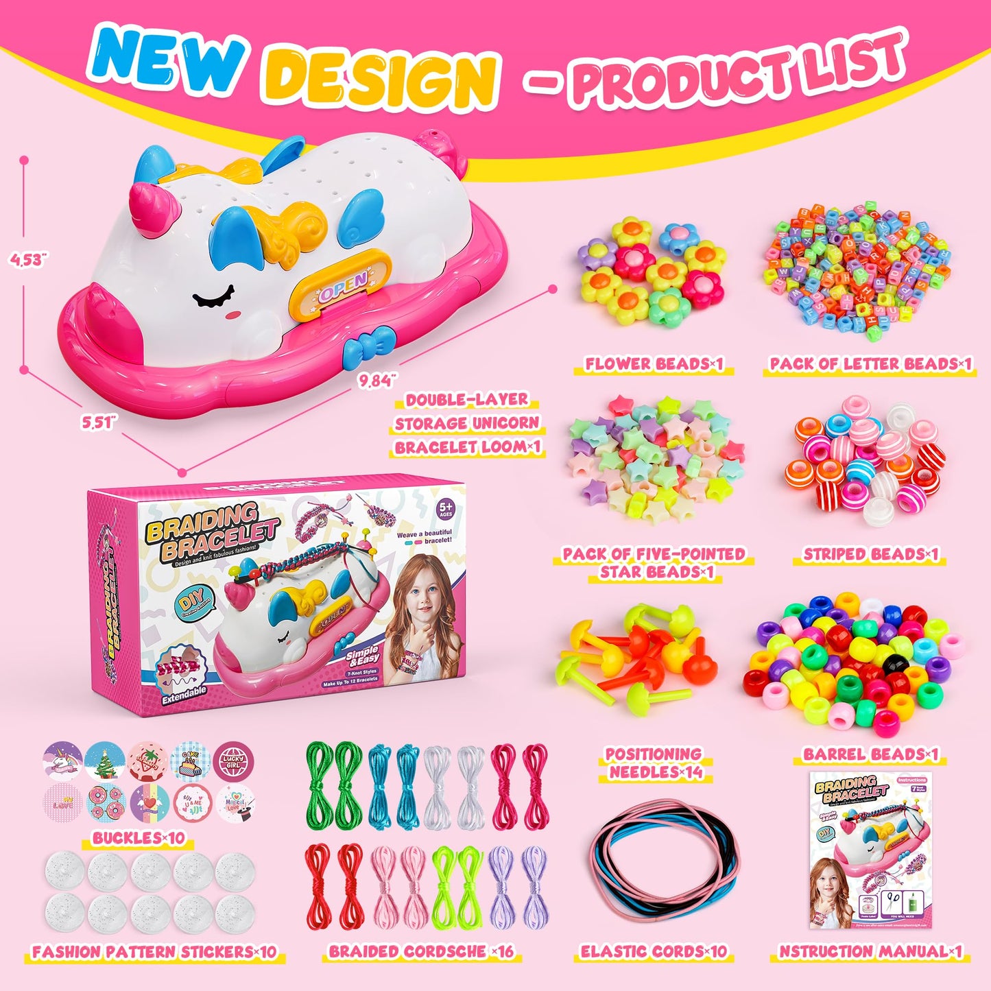Hot Bee Unicorn Friendship Bracelet Making Kit, Sticky Rolls Bracelet Making Kit, Unicorn Gifts for Girls 4-8 Year Olds, Jewelry Making Kits for Girls, Creative Gifts Girl Toys Age 4 5 6 7 8