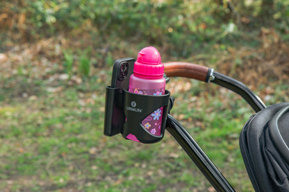 LittleLife Buggy And Pushchair Universal Cup & Phone Holder Adjustable Bottle Organiser for Stroller, Drink and Coffee Cup Holder with Phone Holder