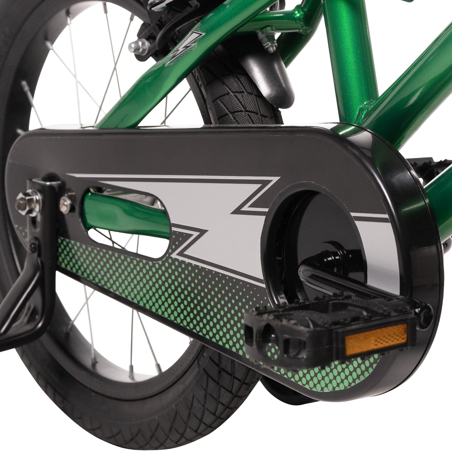 Huffy Pro Thunder 16-inch Kid's Bike, aged 5-7 years, Green, Removable Stabilisers, Chainguard, Front and Rear Mudguards, Dual Caliper Brakes