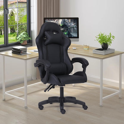 Millhouse Sport desk chair in black with adjustable height, lumbar support, head pillow, suitable for gaming and office use.