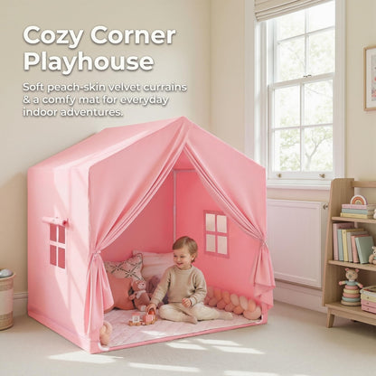 Pink Wilwolfer kids play tent with window, large indoor toddler play house for girls and boys, ideal for playrooms and outdoor fun