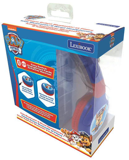 LEXIBOOK - Paw Patrol - 2-in-1 Bluetooth Headphones for Kids, stereo Wireless Wired, Kids safe for Boys Girls, Foldable, Adjustable, blue/red, HPBT010PA