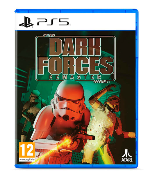 Star Wars Dark Forces PS5 game by Atari showing cover art with Star Wars characters and space background.