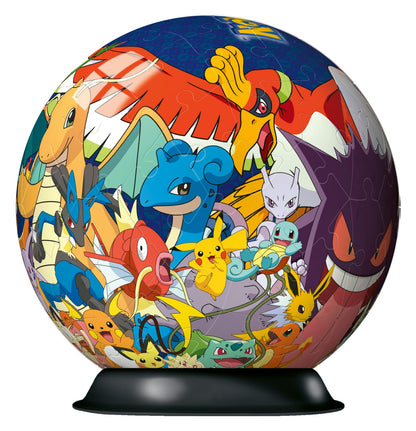 Ravensburger Pokemon 3D jigsaw puzzle ball, 72 pieces, featuring vibrant Pokemon characters, designed for kids aged 6 and up.