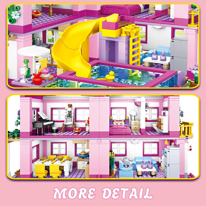 CSNRHG Pink Summer Pool Villa Building Block Set Friends Construction Educational Toy 1018 Pieces Gifts for Girls Teens Kids Adults Ages 6+
