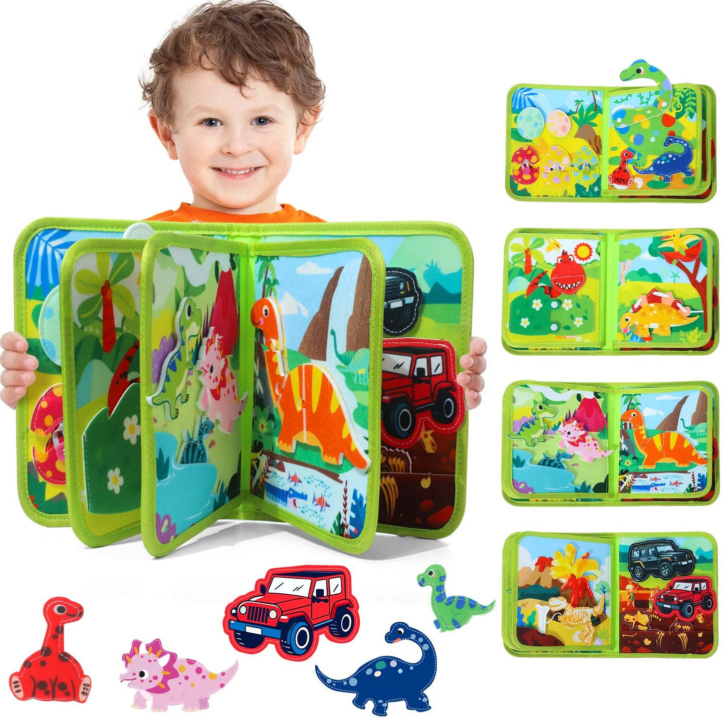 LZDMY Baby Busy Book Dinosaur Toys for 1 2 3 Year Olds, Toddlers Montessori Busy Board Travel Toys, Baby Sensory Activity Books Educational Toy, Boys Girls Birthday Gift