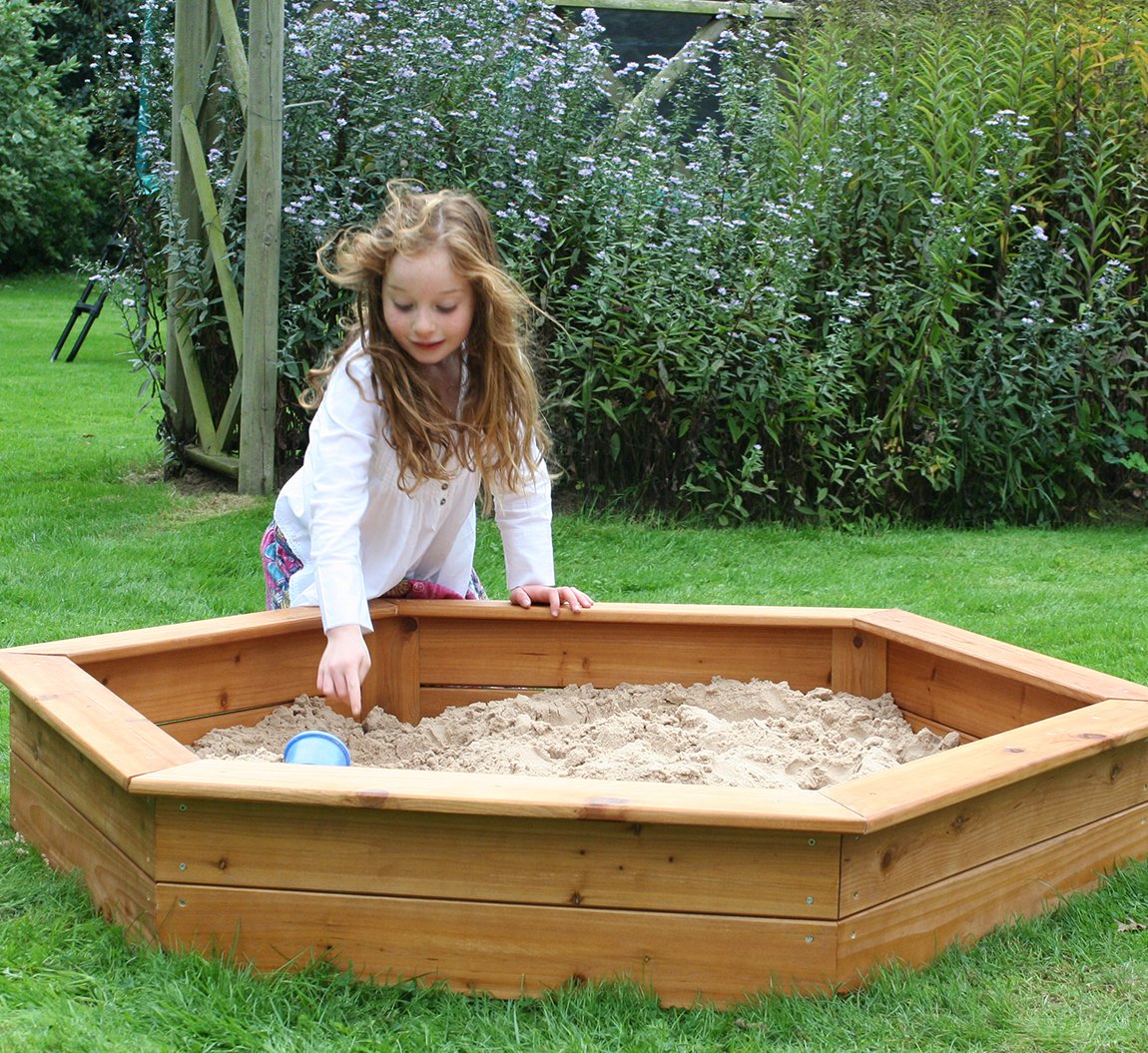 Garden Games Large Hexagonal Wooden Sandpit with Lid- Children's Sandpits