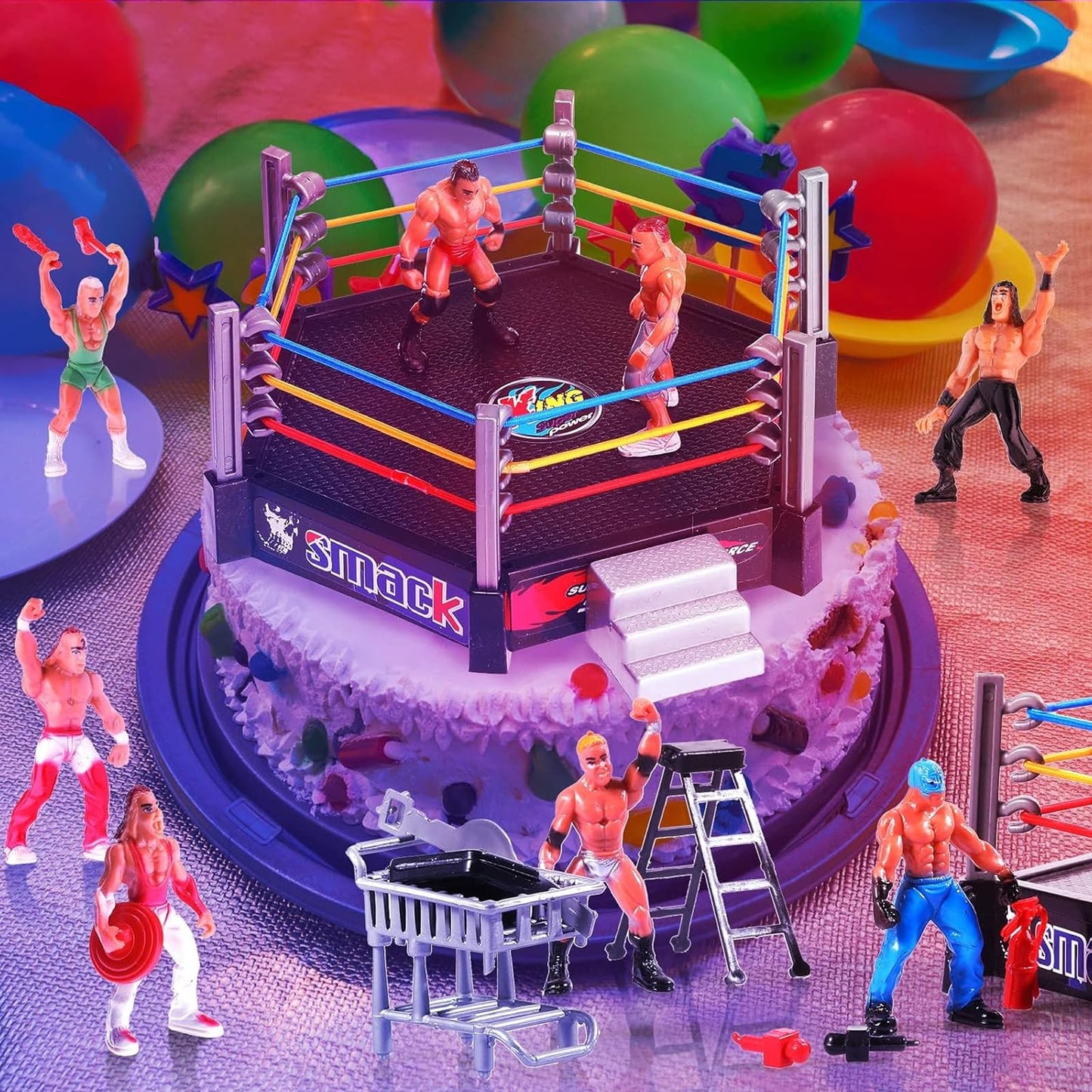 MyrkalaToy 32 Pieces Wrestling Toys Set - 12 Mini Wrestlers Action Figures With 20 Realistic Accessories - Gifts for Boys and Girls