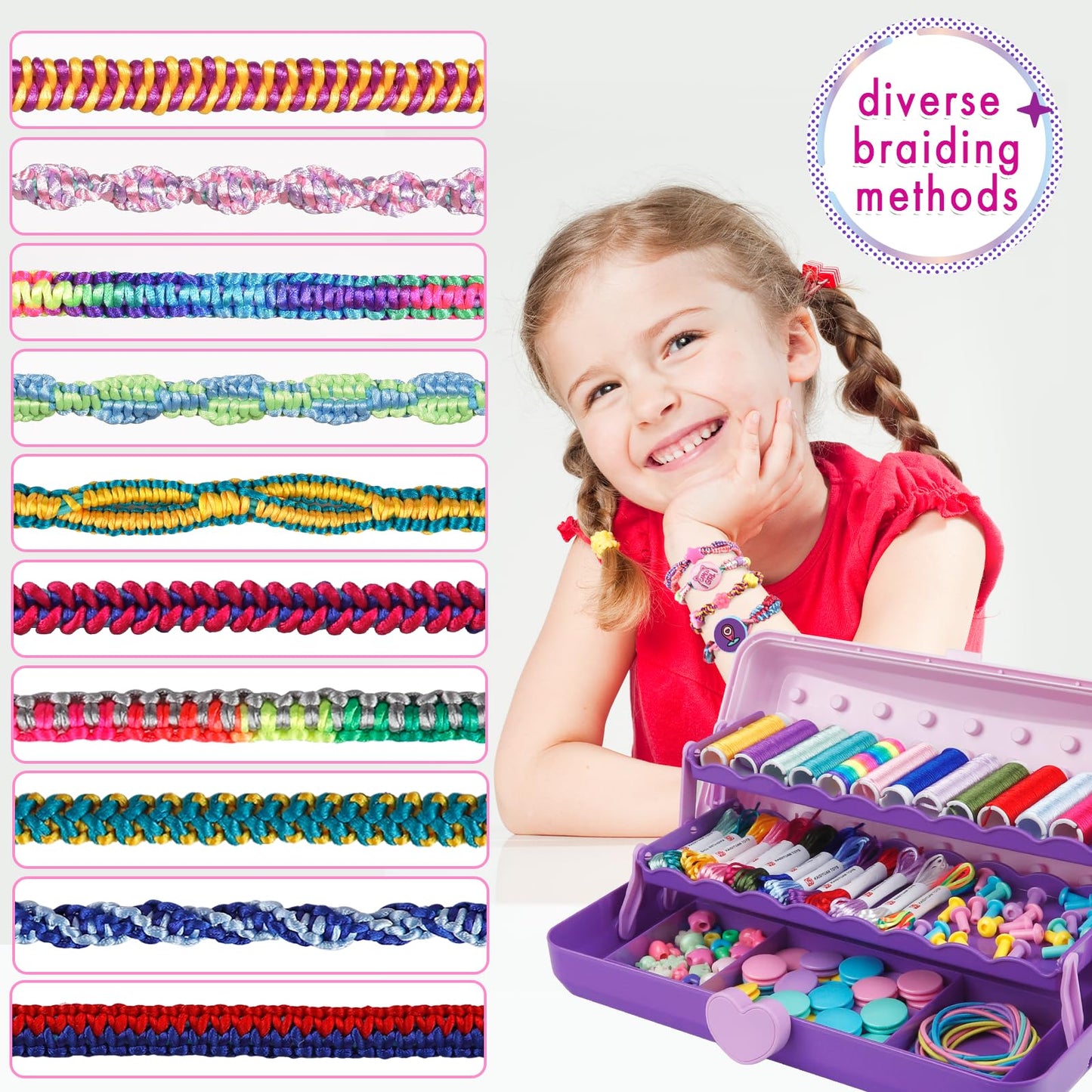 Friendship Bracelet Making Kit with Storage Box,DIY String Bracelet Arts and Craft for Girls Aged 8-12,Kids' Travel Activity Toy Set, Birthday Gifts for Ages 6 7 8 9 10 11 12 Year Old (Purple)