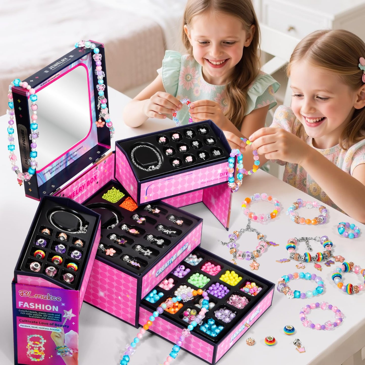 BLmukce charm bracelet making kit for girls with beads, charms, and necklace supplies for DIY jewelry craft fun.