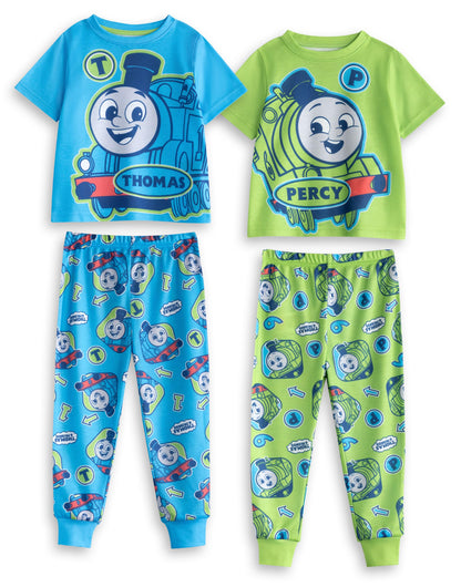 THOMAS & FRIENDS Thomas and Percy Boys Short Sleeve Pyjama Set | Blue & Green Thomas the Tank Engine & Percy Long Leg PJs | Kids Cartoon Sleepwear | Thomas Merch - 5-6 Years