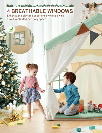 Green besrey 2-in-1 kids play house tent with lights, pad, two doors, designed for indoor use, perfect for toddlers and children.