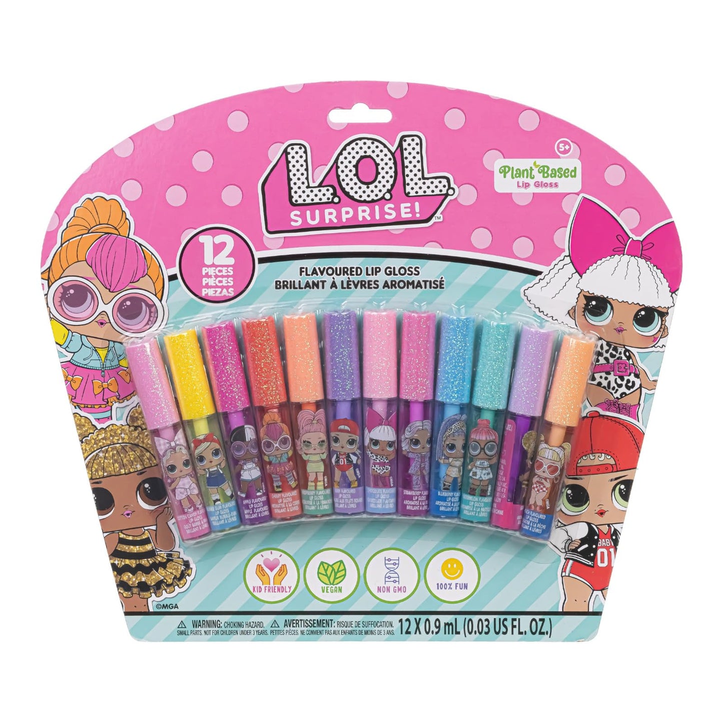 L.O.L Surprise 12-piece plant-based lip gloss set for girls, ideal for parties and sleepovers by Townley Girl.