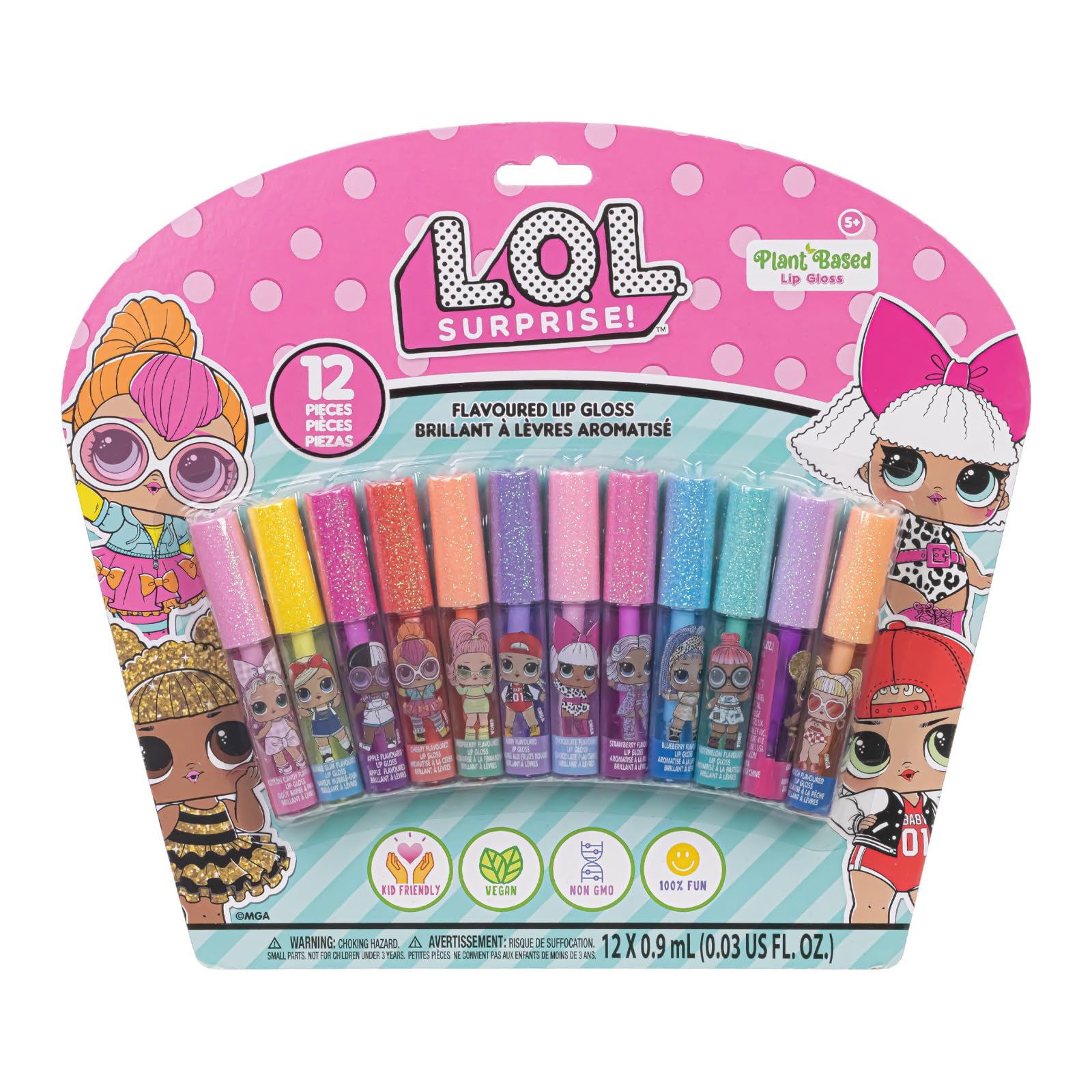 L.O.L Surprise 12-piece plant-based lip gloss set for girls, ideal for parties and sleepovers by Townley Girl.
