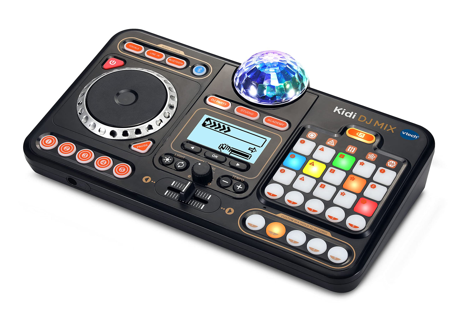 VTech Kidi DJ Mix toy DJ mixer for kids with colorful lights, 15 tracks, 4 music styles, and interactive effects for children aged 6+