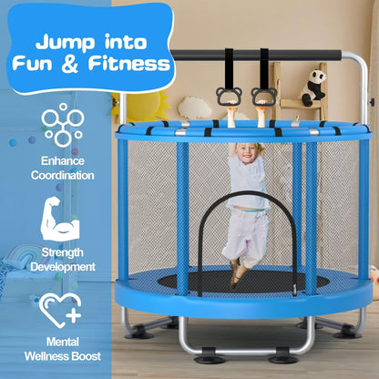 ZCMHAXJ 55" Trampoline for Kids with Enclosure, 440lbs Capacity Indoor & Outdoor Toddler Trampoline with Adjustable Gymnastics Bar & Toys, Gifts for Boys & Girls