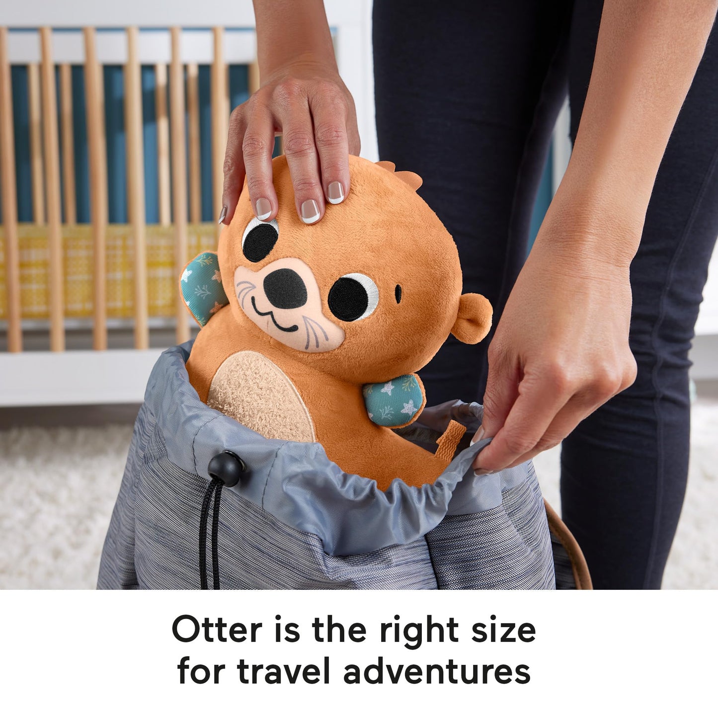 Fisher-Price 2-in-1 Rockin’ Tummy Time Otter plush toy with soft book for newborns, featuring sensory activities for infants 0+ months.