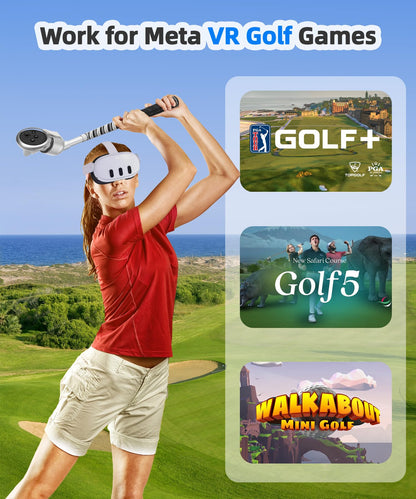 BRICOK VR Golf Club Attachment for Meta Oculus Quest 3/Meta Quest 3S, Unblock Signal Aluminum VR Golf Club Attachment Non-Slip VR Golf Handle Grip for Golf + For Right Controller