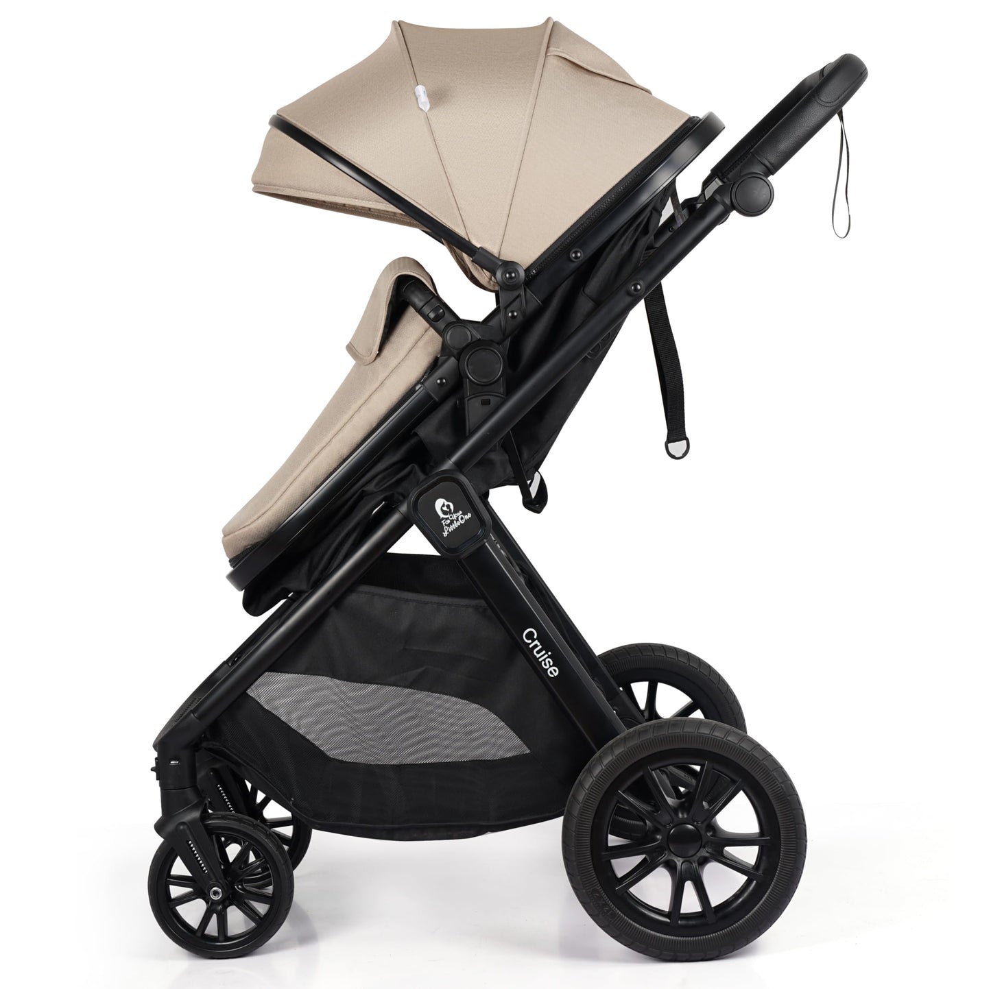 For Your Little One Cruise 3-in-1 Travel System with i-Size Car Seat, Stroller, 13kg Pram, Height Adjustable Handle, Pram, Newborn 0-4 Years Free Raincover and Cupholder (Dune Beige)