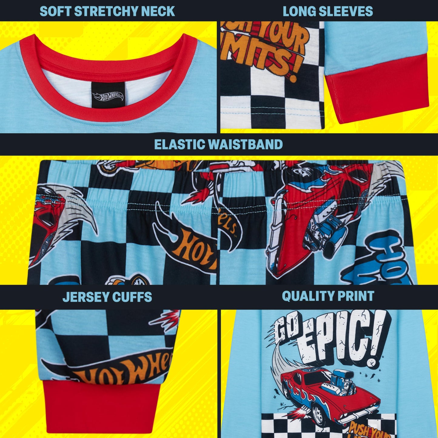 Get Trend Hot Wheels Pyjamas Set for Kids 2-7 Years, Long PJs for Toddlers, Winter Loungewear Nightwear, Gamer Gifts for Boys (2-3 Years, Blue Hot Wheels)