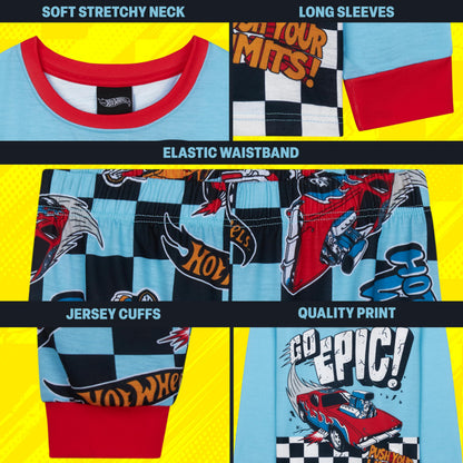 Get Trend Hot Wheels Pyjamas Set for Kids 2-7 Years, Long PJs for Toddlers, Winter Loungewear Nightwear, Gamer Gifts for Boys (4-5 Years, Blue Hot Wheels)