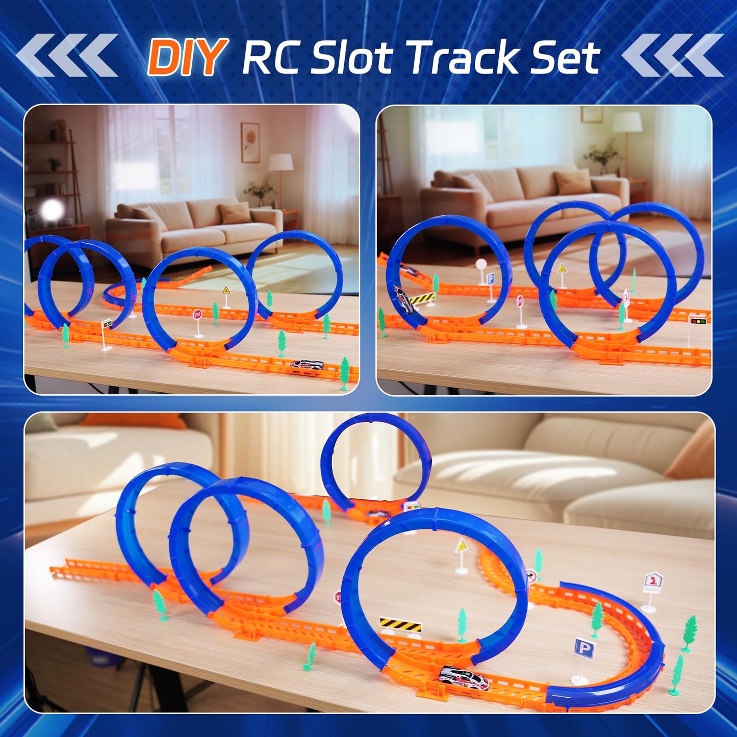 DIY Dual RC Slot Cars Track, VATOS Race Car Track Set for Kids 3-7, 360° Loop High Speed Competitive Tracks Toy with 2pcs Race cars, Christmas Birthday Gift for Boys Girls 3 4 5 6 7 8 9 Years Old