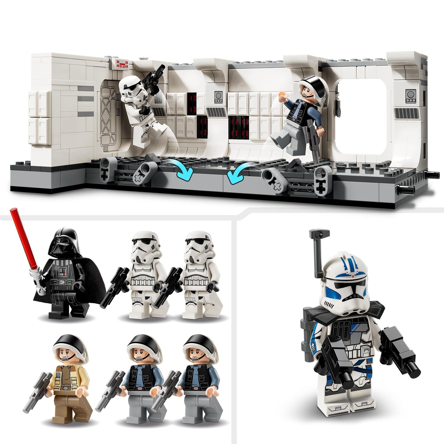 LEGO Star Wars set featuring Tantive IV, door blast function, and 7 minifigures including Darth Vader and ARC Trooper Fives.