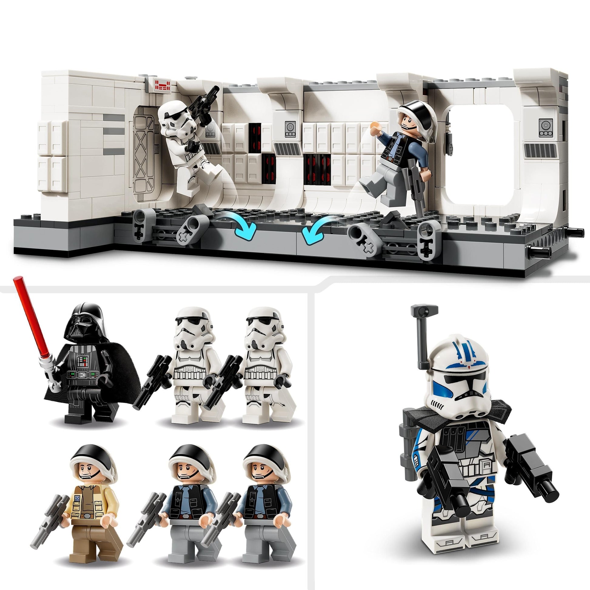 LEGO Star Wars set featuring Tantive IV, door blast function, and 7 minifigures including Darth Vader and ARC Trooper Fives.