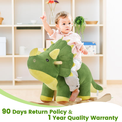 FUNLIO Dinosaur Baby Rocking Horse for Toddlers 1-3 Years, Mighty & Cute Green Plush Rocking Triceratops, Stuffed Ride-on Dinosaur Rocker, Easy to Assemble, CPC & CE Certified