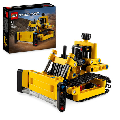 LEGO Technic Heavy-Duty Bulldozer set showcasing realistic construction vehicle features for kids' imaginative play.