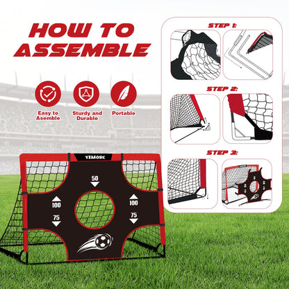 Yimore Kids Football Goal Portable, 3 In 1 Mini Football Goal Garden Indoor Outdoor 120 * 90 * 90 cm, Foldable Football Training with Target Gift for Boys Grils 3+ (Red)