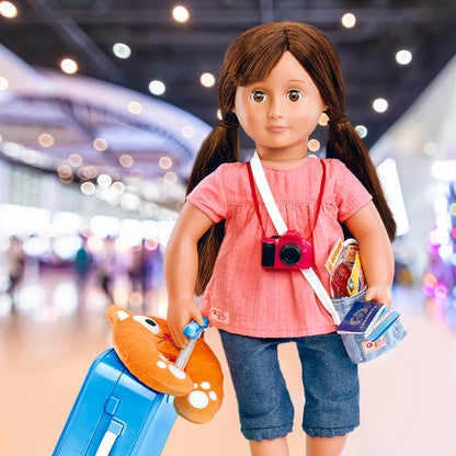 Our Generation Well Travelled Luggage Set with doll accessories, featuring stylish bags and travel essentials.