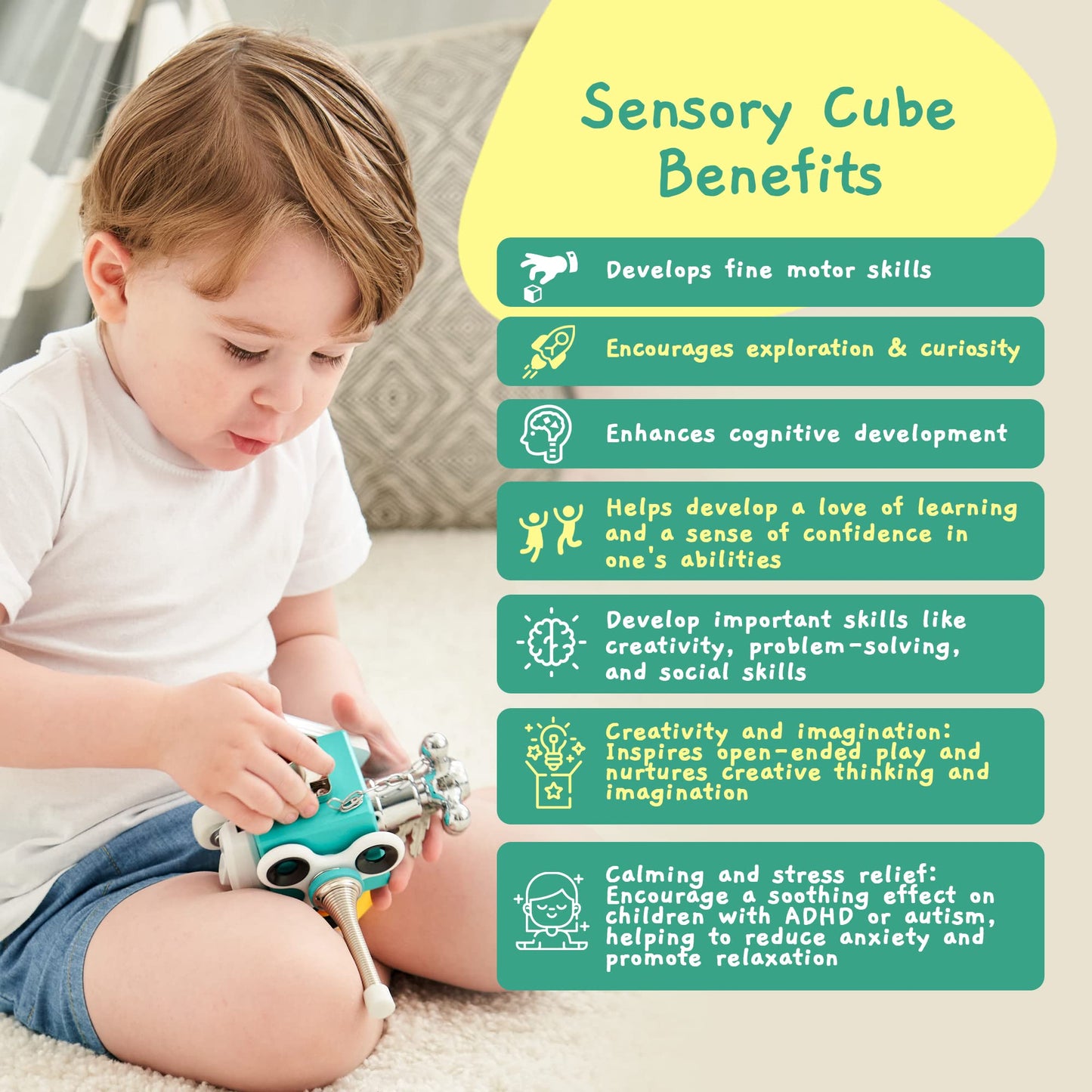 Jumble Dream Busy Cube Sensory Toys - Montessori Wooden Activity Cube Baby Toy - Travel Toddler Toys for Early Development Educational Fidget Cube for kids Autism & ADHD