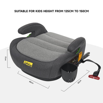 Jovikids I-Size Booster Seat with ISOFIX, Suitable for Child Height 125-150cm, Portable Car Seats with Cup Holder for Kids, Comfortable & Compact for Everyday Use, Great for Travel, ECE R129 (Grey)