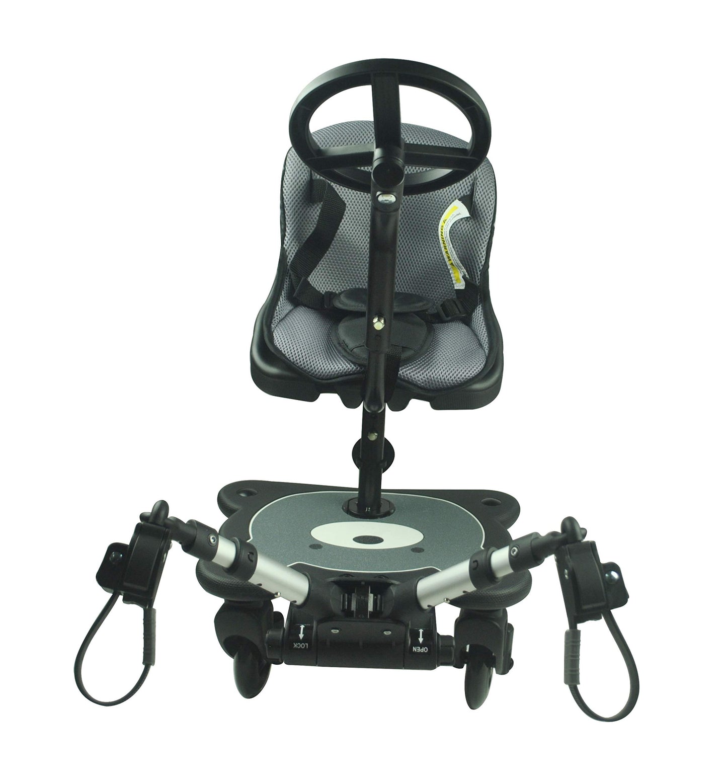 Roma 4 Rider Toddler Seat & Steering Wheel Ride On Board – Universal Buggy/Kiddy Board with LED Wheels, Patterned Seat, Fits 99% Prams, for Kids 1–6 Years (25kg), 4-Wheel Design