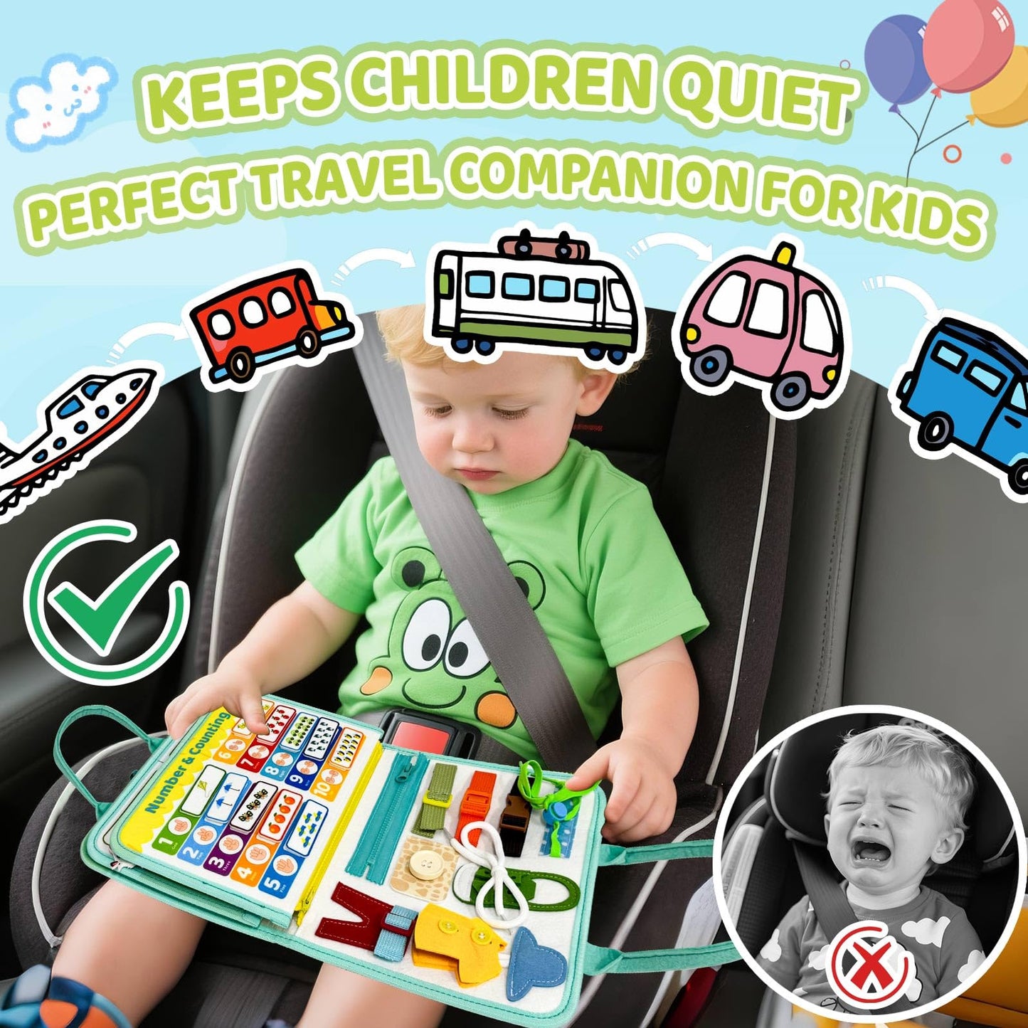 Busy Book, Montessori Busy Board, Toddler Travel Toys, Montessori Toys for Toddlers, Sensory Toys, Baby Busy Book, Plane Toys for Toddlers, Plane Activities for Kids, Sensory Board