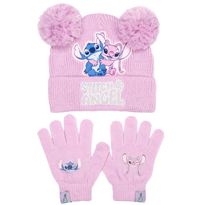 Disney Lilo & Stitch girls' winter hat and gloves set featuring a cozy beanie and warm gloves for kids ages 6-12.