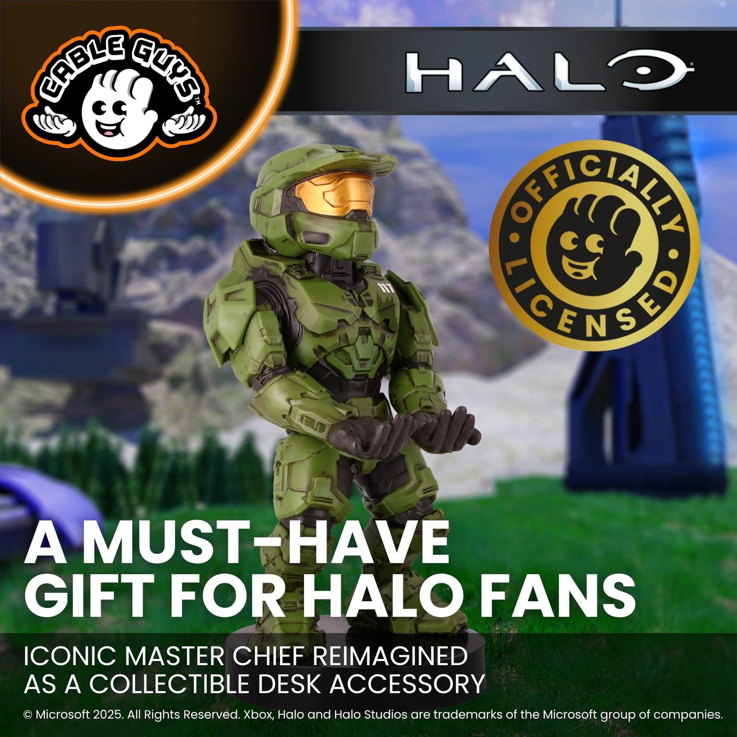 Cableguys Halo Master Chief controller holder and phone stand for Xbox, PlayStation, and gaming controllers on desk or room setup