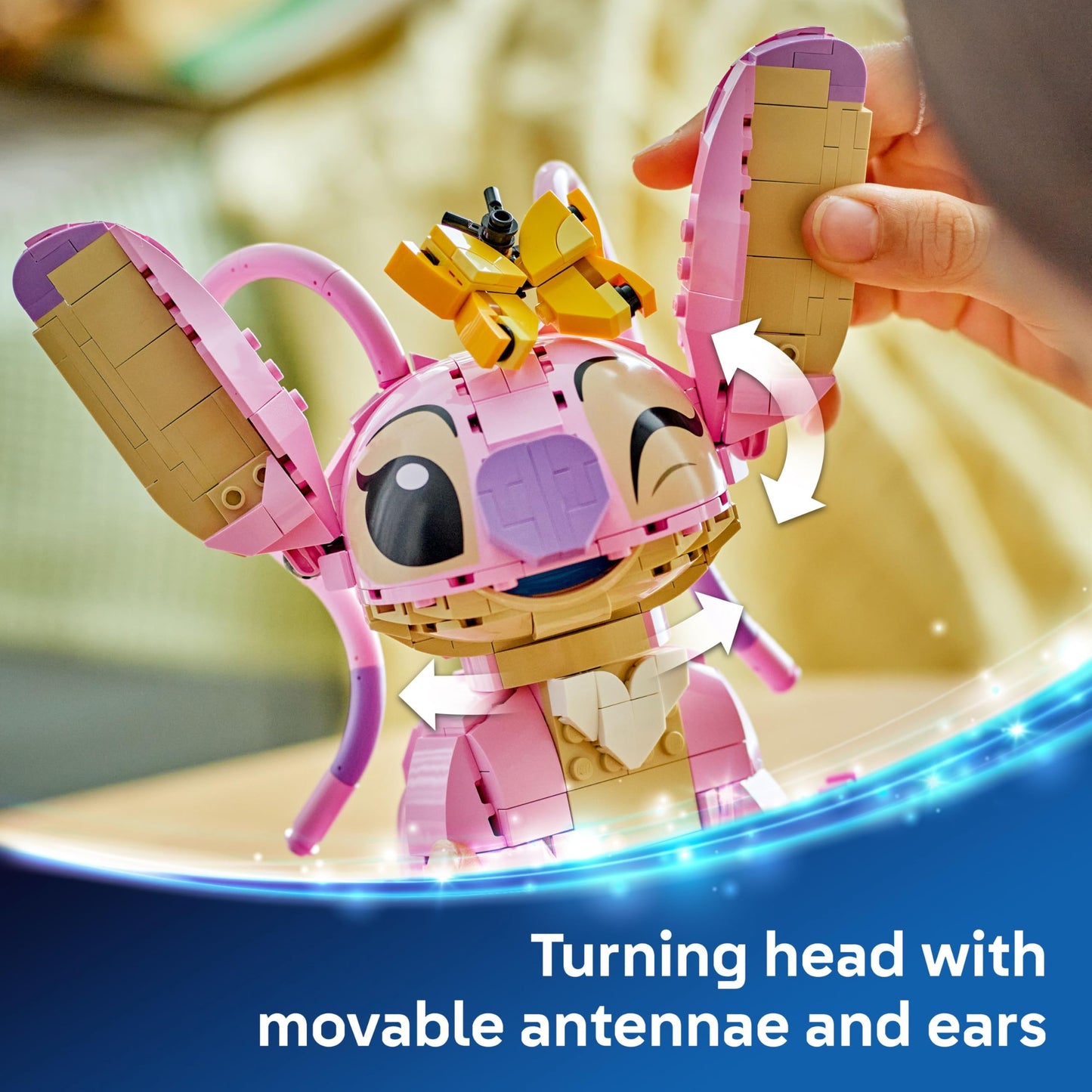 LEGO Disney Angel building toy with three heart balloons and a butterfly, perfect for display and imaginative play.