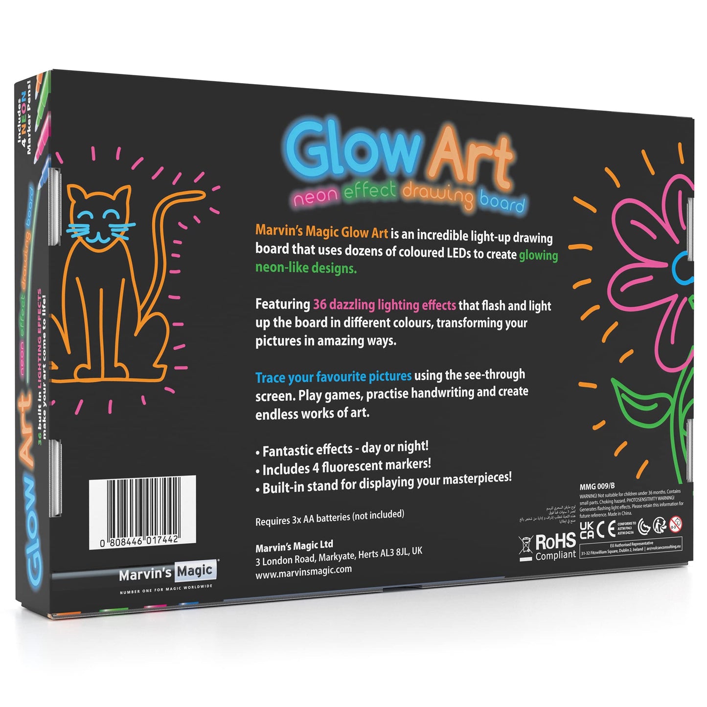 Mavin's Magic - Glow Art - LED Drawing Board for Children - Black Light Up Drawing Pad, with Glow in The Dark Colouring Pens - Battery Powered Drawing Tablet - Light Up Tracing Pad Suitable for 5+