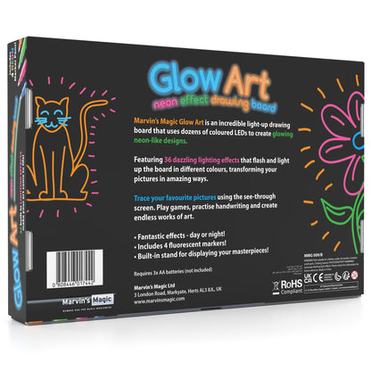 Mavin's Magic - Glow Art - LED Drawing Board for Children - Black Light Up Drawing Pad, with Glow in The Dark Colouring Pens - Battery Powered Drawing Tablet - Light Up Tracing Pad Suitable for 5+