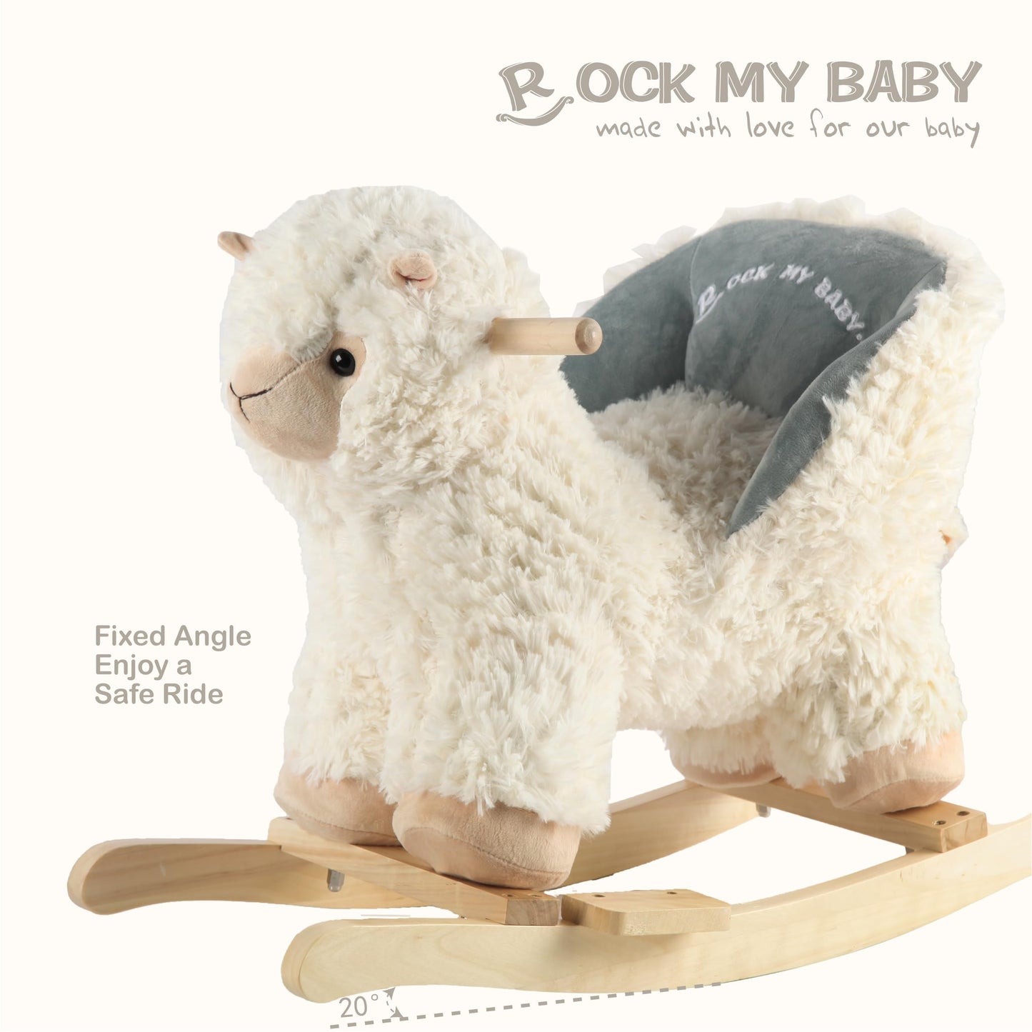 Rock My Baby Plush Rocking Horse - Soft Stuffed Body,Safety Seat Chair, Wooden Rockers, Music Button – Toddler Ride-On Toy for Ages 1–3(beige)