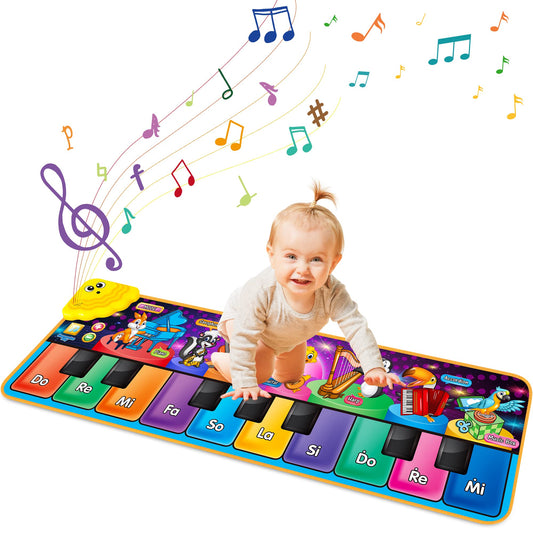 Tesok kids' musical piano mat featuring 10 keys, 25 music sounds, and 7 instrument sounds for interactive play.