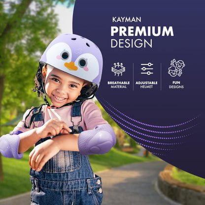 KAYMAN Kids Bike Helmet age 3 to 12, Adjustable Safety Gear for Boys and Girls, Suited to Scooter, Cycling, Skateboard & Roller Skating - Protection for Boys & Girls (Penguin)