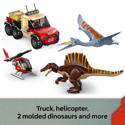 LEGO Jurassic World Spinosaurus & Quetzalcoatlus Air Mission Toy - incl. 2 Dinosaur Figures, Truck & Helicopter Toys plus 4 Minifigures - Dino Gift for 8+ Year Old Boys & Girls - 76976