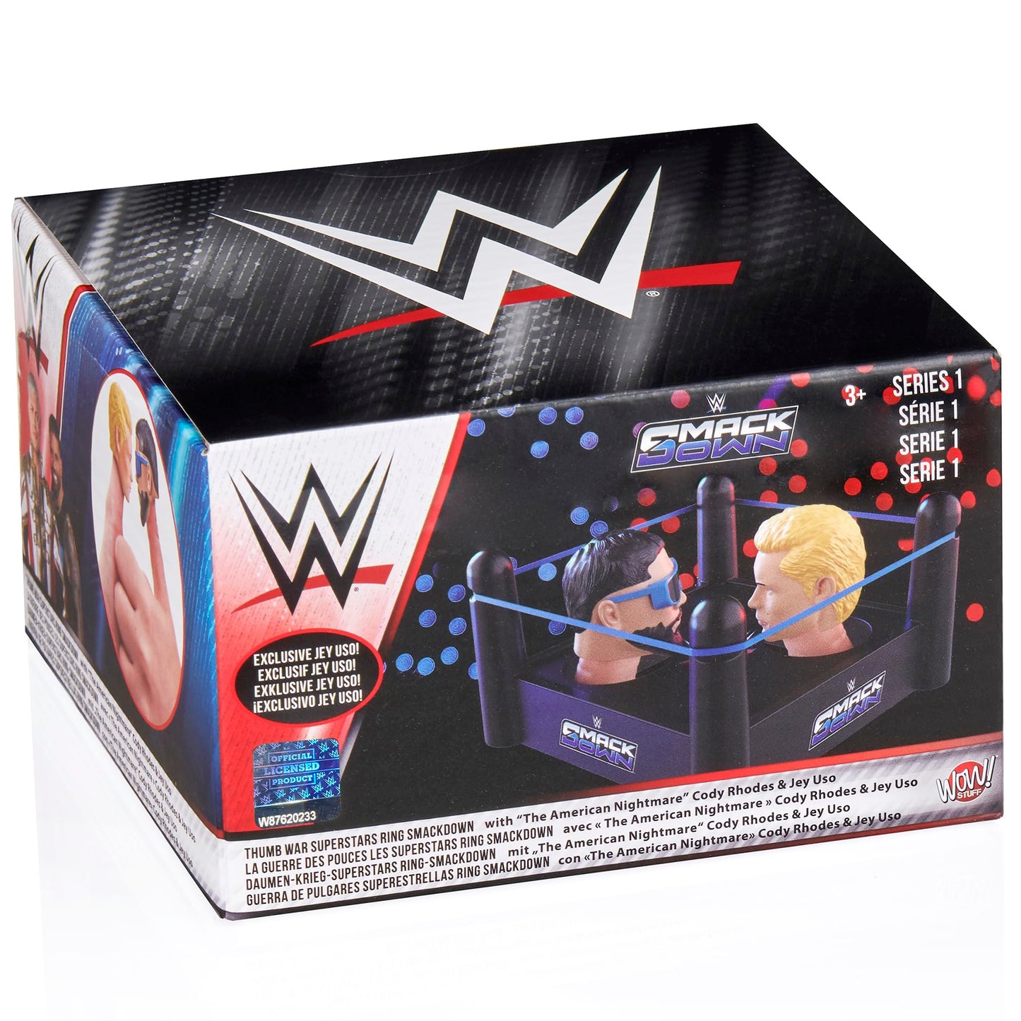 WOW! Stuff WWE Thumb Wars Superstars Ring SmackDown, Cody Rhodes vs Jey Uso, Competitive Thumb Wrestling Ring Toy Game, Includes Ring and 2 Thumb Figures, Officially Licensed, Ages 3 to Adult