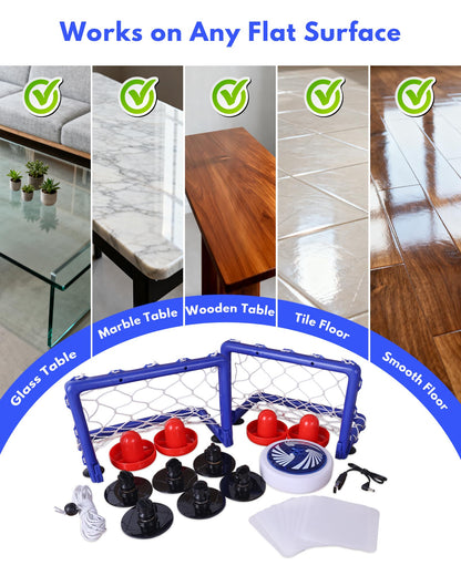Rechargeable Tabletop Air Hockey – Elastic Rope Rebound Boundaries with Adjustable Size, 2–4 Player Indoor Hockey Game with LED Pucks, Fun Party & Gift Idea