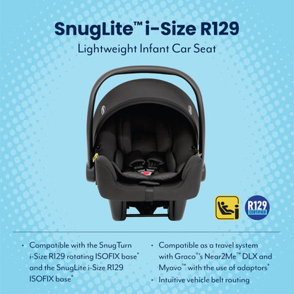 Graco SnugLite i-Size R129 Infant car seat, Suitable from 40-75cm, Birth to Approx 12 Months, Lightweight at only 3.3kg, Compatible with SnugTurn or SnugLite ISOFIX Bases, Midnight Fashion