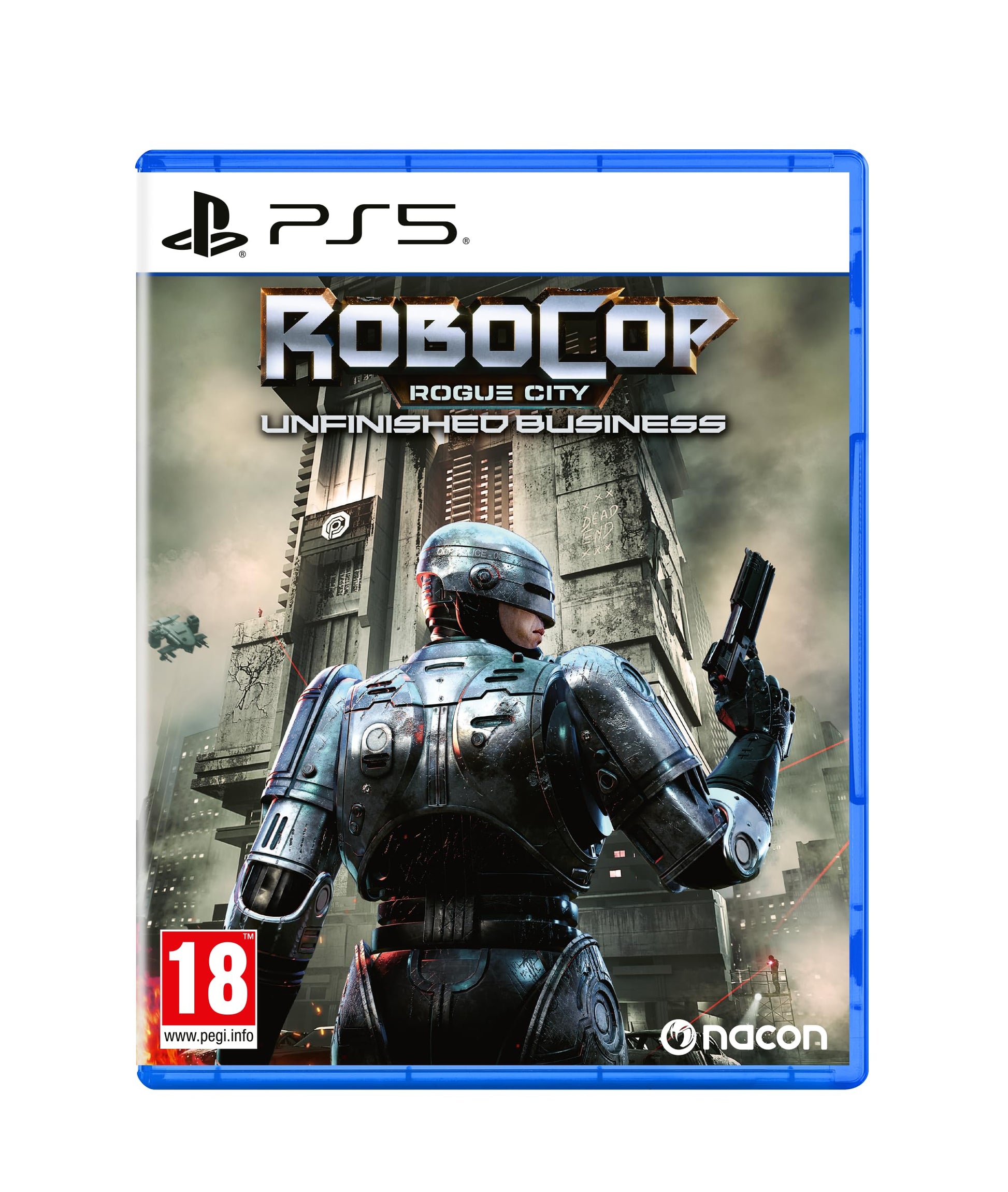 Nacon RoboCop: Rogue City Unfinished Business PS5 game cover featuring RoboCop in a city scene.